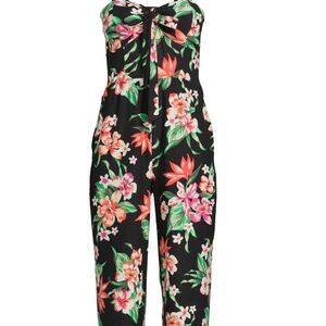 Tropical Floral Print Wide-Leg Pants in Black